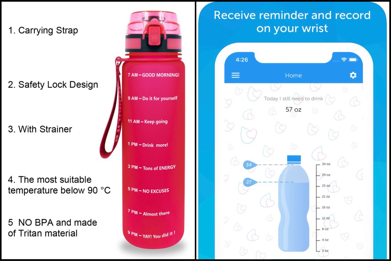 home office essentials - waterbottle with reminder and reminder app