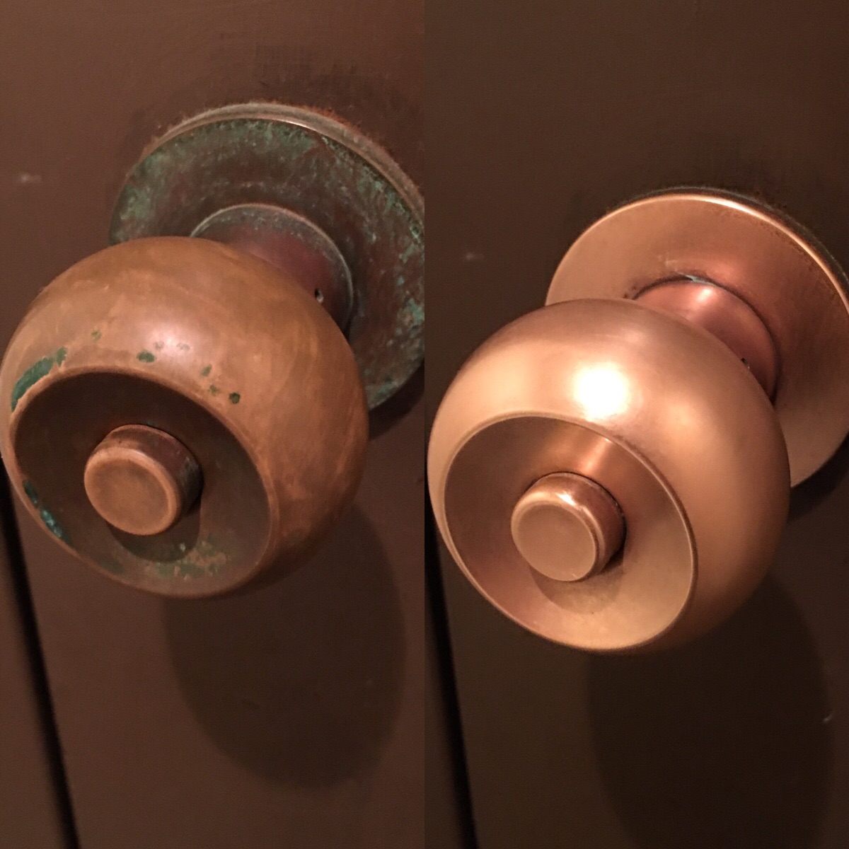 before vs after cleaning shots - polished door knobs
